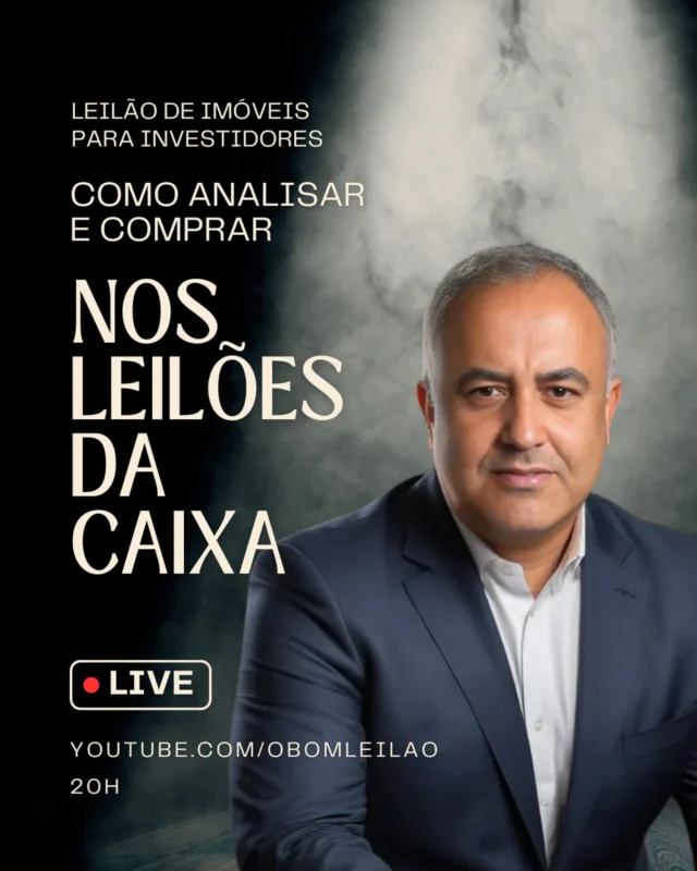 Você já pensou em investir em imóveis pagando até 60% abaixo do valor de mercado?
Hoje à noite vou te mostrar, passo a passo, como analisar e comprar nos leilões da Caixa — uma das formas mais seguras e lucrativas de investir em imóveis no Brasil.

Vou compartilhar tudo o que você precisa saber para começar com segurança: como encontrar boas oportunidades, o que observar antes de dar um lance e como evitar erros comuns.

Se você quer aprender a investir com inteligência, essa live é pra você.
Chama quem também se interessa por imóveis, investimentos ou renda passiva e vem comigo!

🔗 Link na bio
📍 Leilões da Caixa Econômica Federal
📈 Investimento em imóveis
💡 Oportunidades com alto potencial de lucro

#LeilãoDeImóveis #ImóveisComDesconto #InvestimentoInteligente #LeilãoCaixa #OportunidadeDeInvestimento #RendaPassiva #Investidor #ComoInvestir #ImóveisBaratos #LeilãoCaixa2025 #ComprandoImóveis #InvestimentoEmImóveis