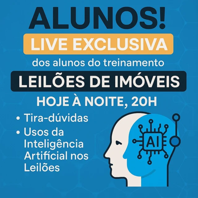 Hoje a noite teremos live exclusiva para os nossos alunos que estão no grupo VIP do Telegram. Muito conteúdo e dicas valiosas. Se você ainda não faz parte do nosso grupo visite o site do O Bom Leilão. Tem link na BIO.